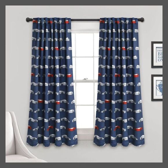 Open Box - Lush Decor - 52x63" Race Car Room Darkening Window C Navy/Red - Picture 1 of 4